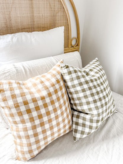 Linen Cushion - Toffee Gingham