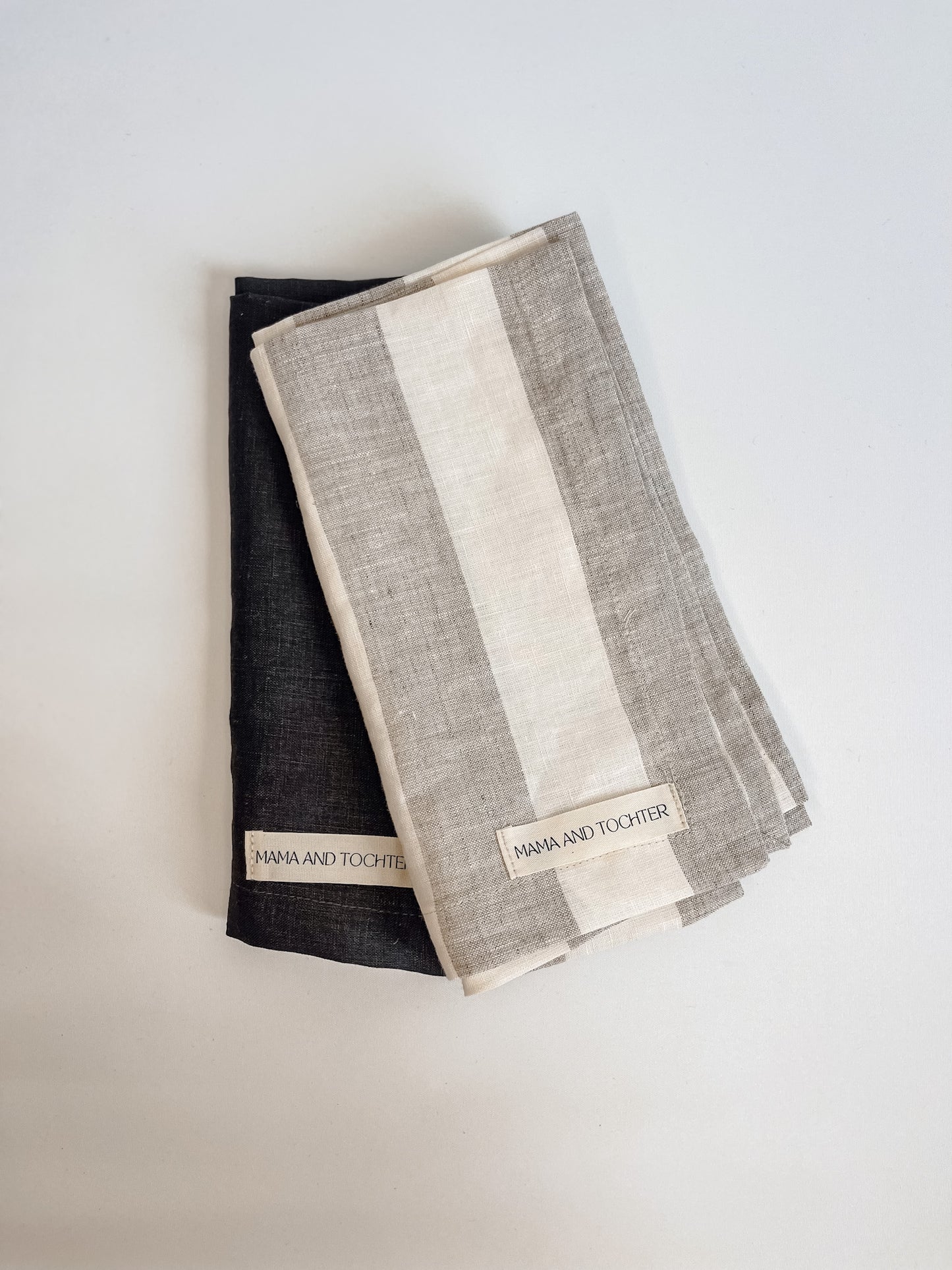 Pure French Linen Tea Towel - Natural Wide Stripe