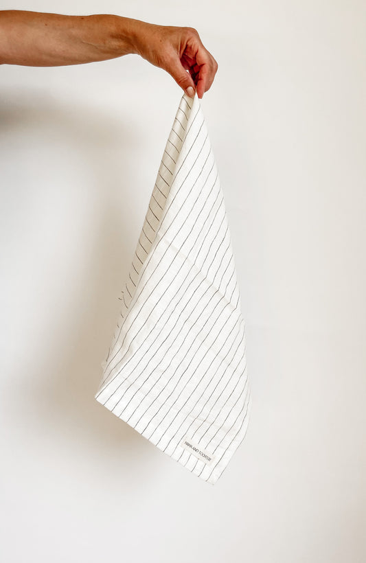 Pure French Linen Tea Towel - Olive Stripe