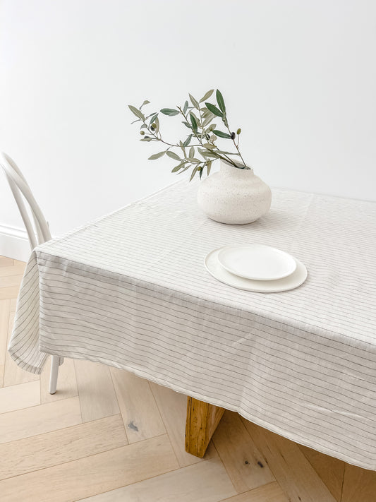 linen table cloth, olive table cloth, table cloth, table setting, christmas table, stripe table cloth, australian homewares
